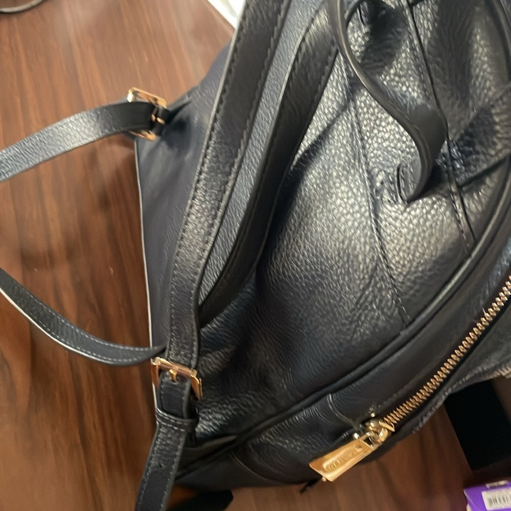Michael Kors Rhea Zip Backpack Large Pebble Leather Navy Blue EUC - Picture 13 of 16
